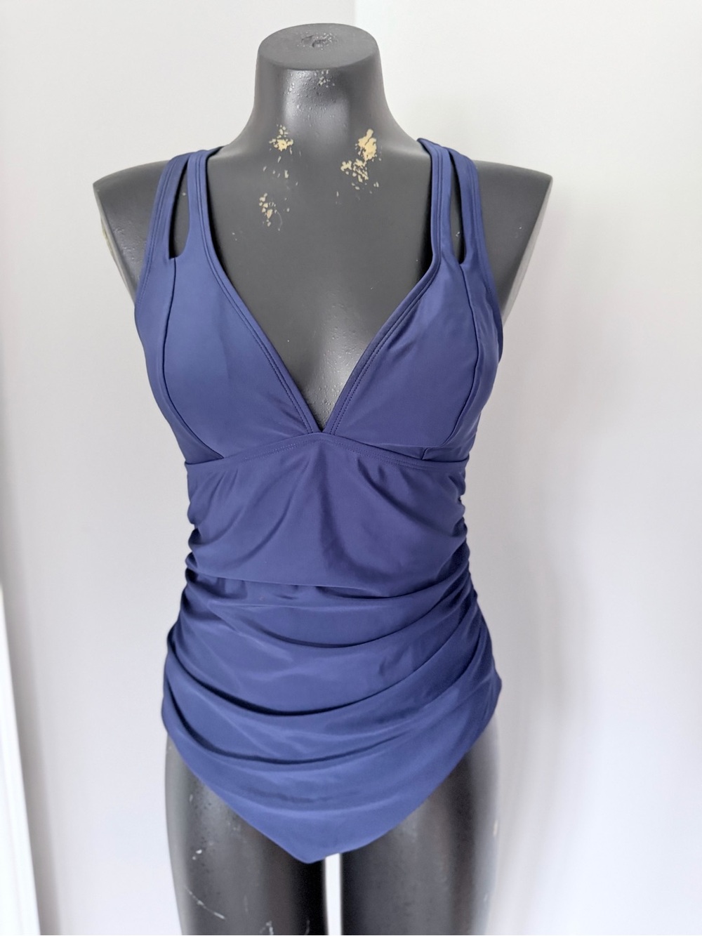 Women’s Navy Blue Ruched One-Piece Swimsuit | Size L